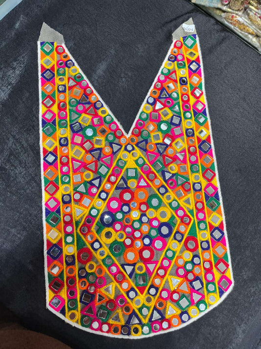 Real Mirror Work Neck Patch for Navratri Kurtis, Dresses & Tops – Handcrafted Design | Multi 4