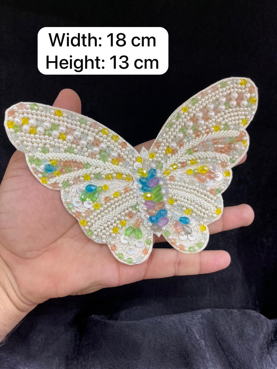 Handcrafted Crystal Butterfly Decorative Patch – Premium Designer Embellished Applique for Dresses & Ethnic Wear | Multi Coloured