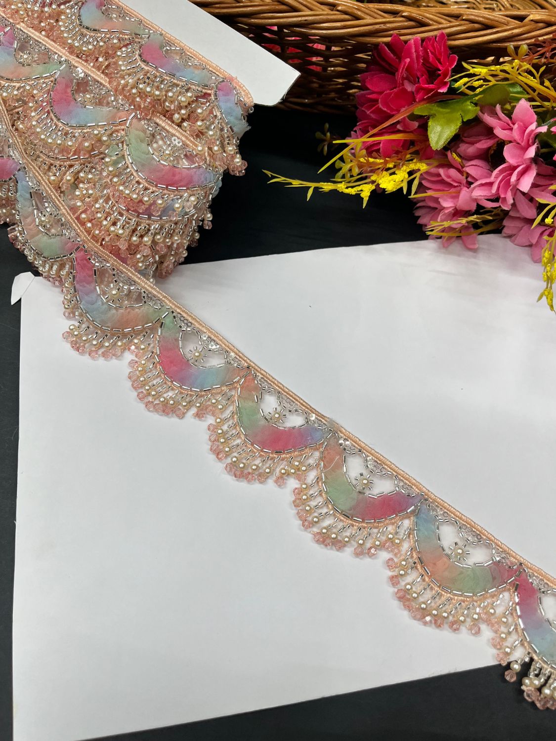 hanging lace for dress Ivory Beaded Layered Lace