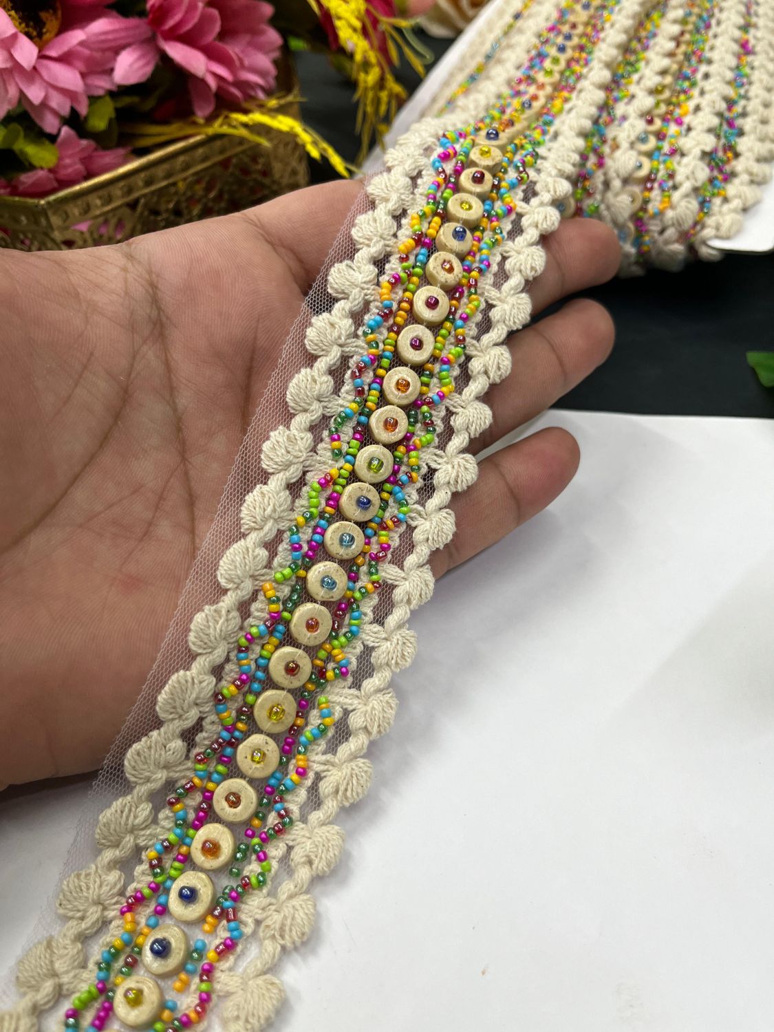 Boho Style Western Lace Trim – Imported Decorative Lace for Dresses, Sarees, and Dupattas (9 mtr, 2 inch) | Multi