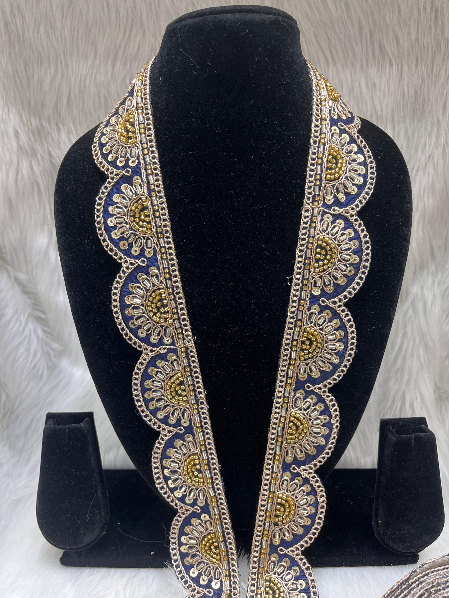 Designer Maggam Work Lace Border – 9 Meters, 1.5-Inch Width, Handcrafted Embroidery | Navy Blue