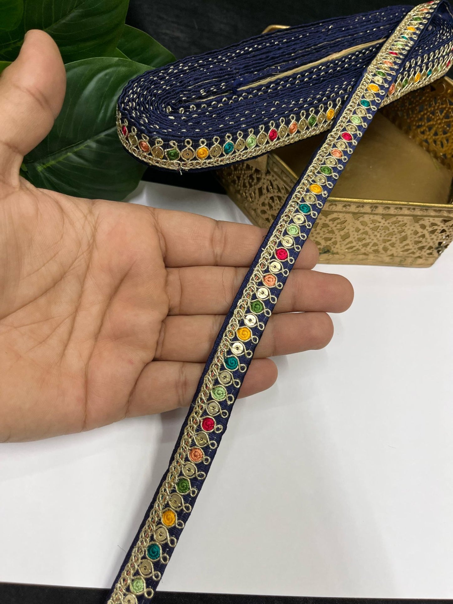 Multicolored Sabyasachi Inspired Embroidered Lace – 9 Meters, 0.5-Inch Designer Trim for Sarees, Lehengas & Dupattas | Navy Blue