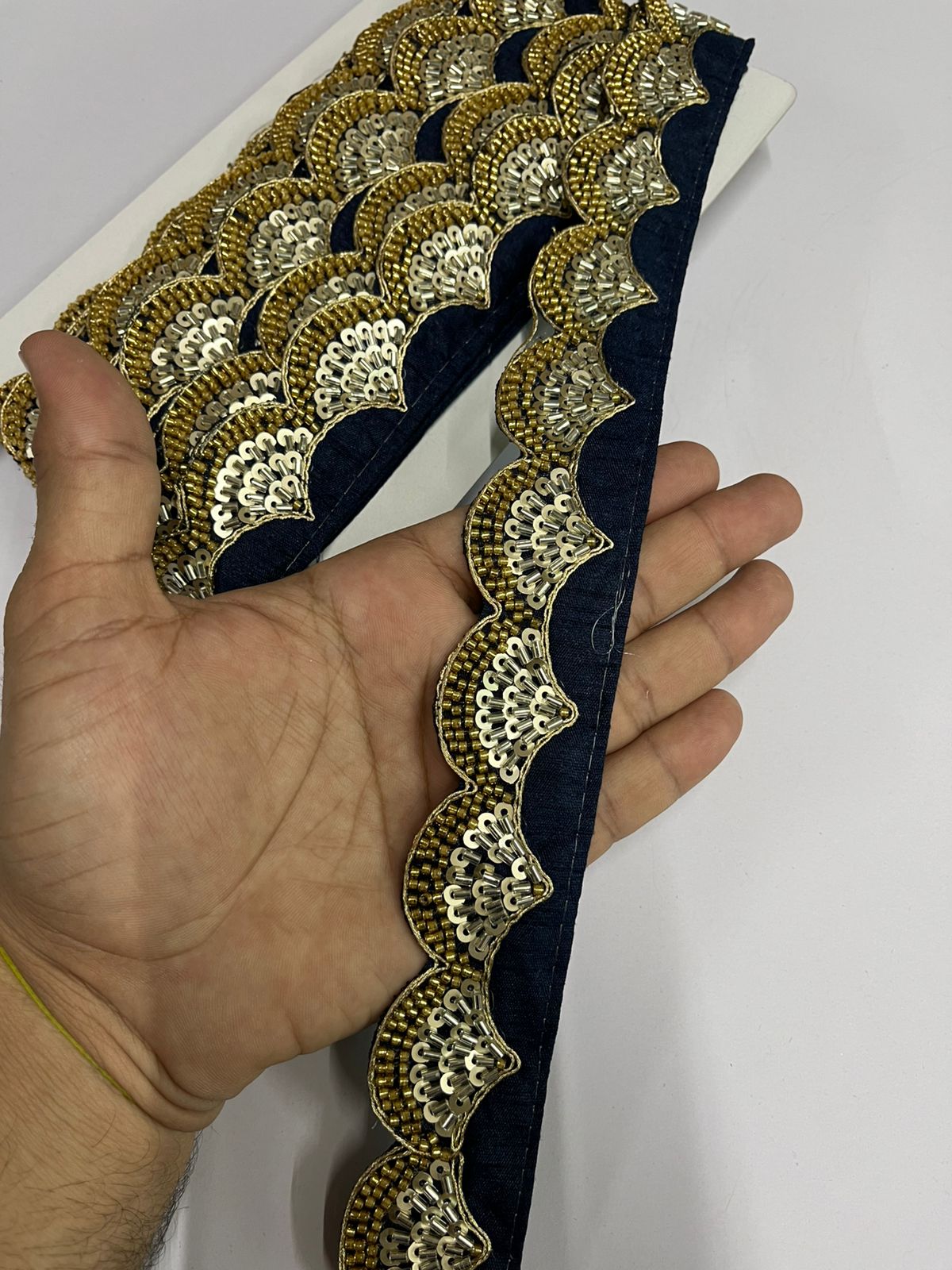 Maggam Work Embroidered Lace - 9 Meter Roll | Elegant 1.5 Inch Wide Decorative Border | Navy Blue