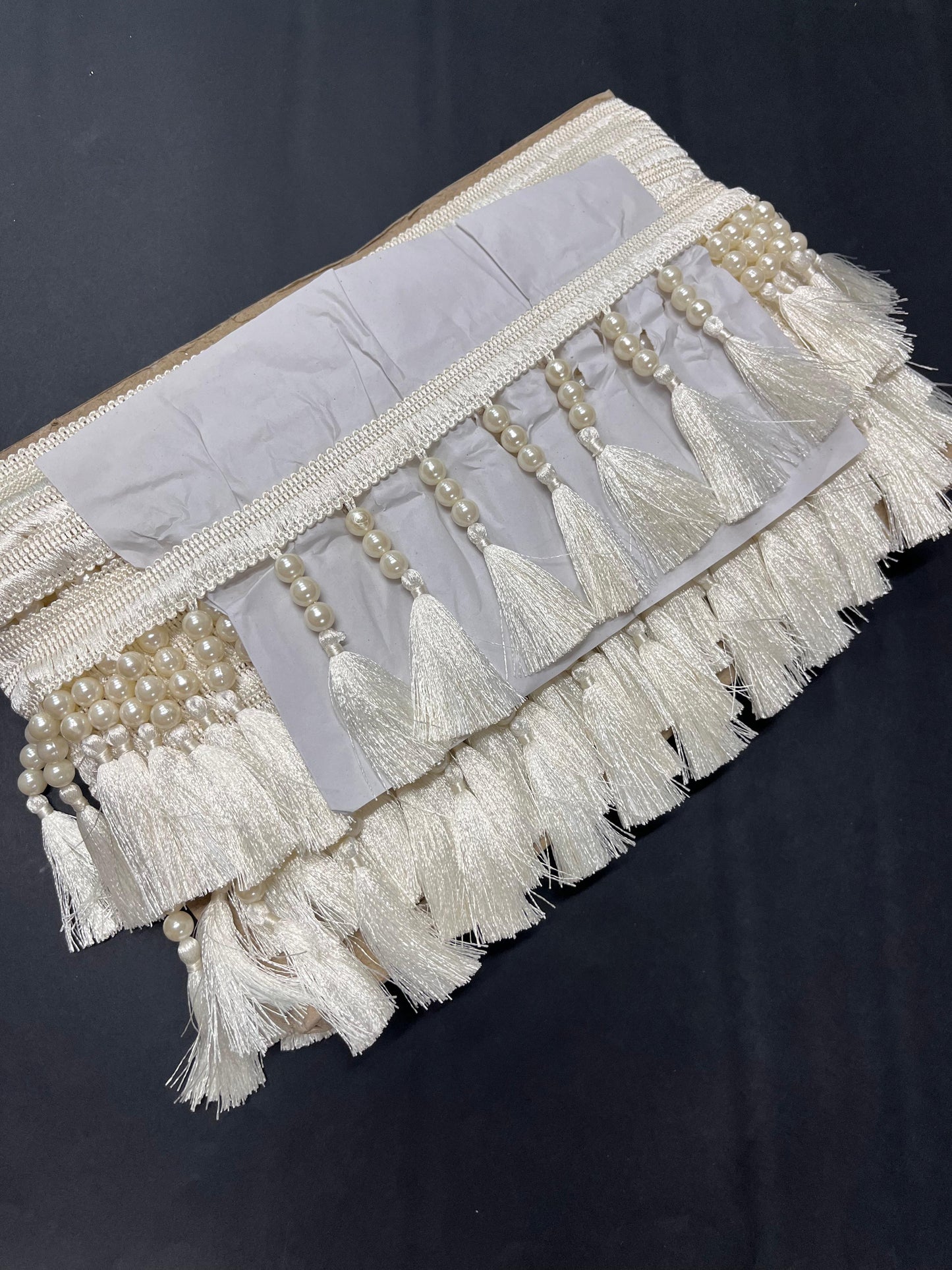 Premium Resham Thread Hanging Beaded Tassel Lace Border – Perfect Latkan Lace for Sarees, Lehengas, and Dresses – 9 Meter | Off White