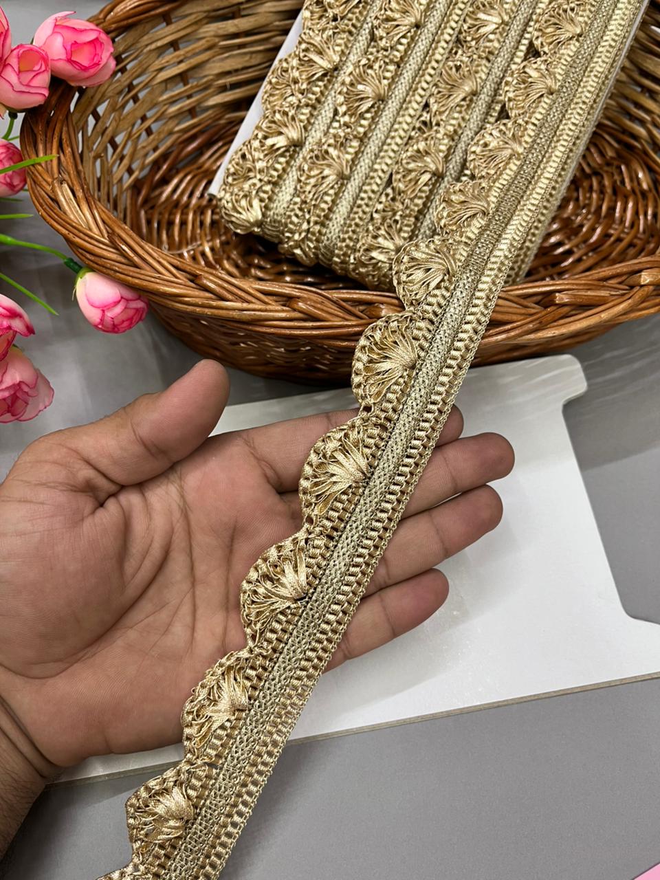 Gota Pankha Lace – Premium Gold Embroidered Border for Sarees, Lehengas & Dupattas (9 Meter, 1.5 Inch Width) | Pal Met