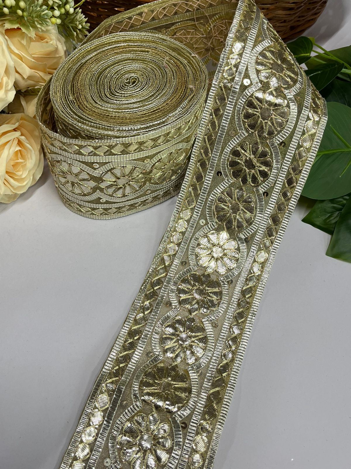 Traditional Handmade Gota Lace Border - 9 Meter Roll | 3-Inch Wide Gota Patti Work Lace for Sarees, Lehengas & Crafting | Pani Gold