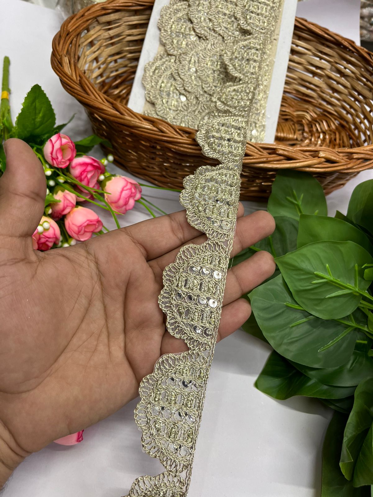 Embroidered Lace Design, Sewing Craft Ribbon - 9 Meter (1.5 Inch Width, Pani Gold)