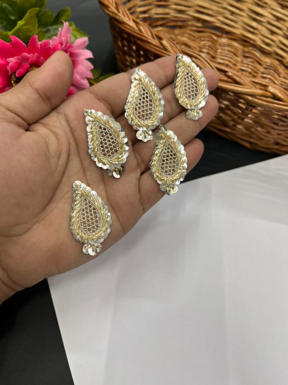 Handcrafted Mango Shape Zardozi Patch (Pack of 12) – Premium Traditional Designer Embellishments | Pani Gold