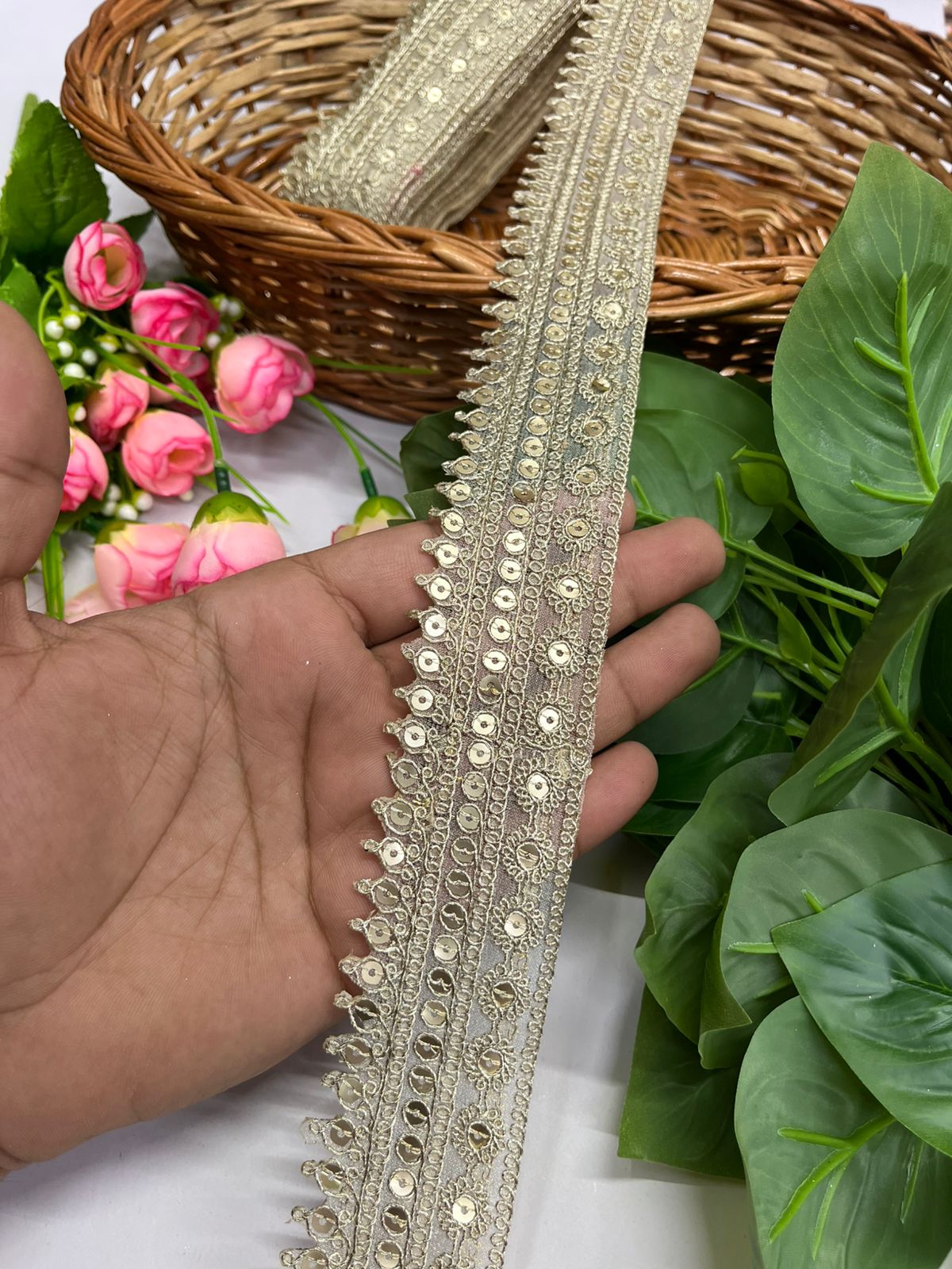 Embroidered Lace Design, Sewing Craft Ribbon - 9 Meter (2 Inch Width, Pani Gold)