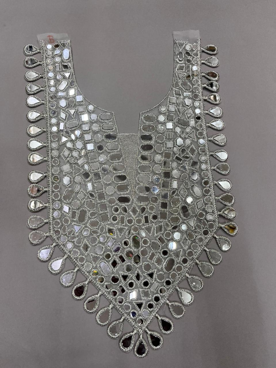 Mirror Work Neck Patch for Dresses & Kurtis – Designer Handcrafted Embellished Neck Applique | Pani Golden