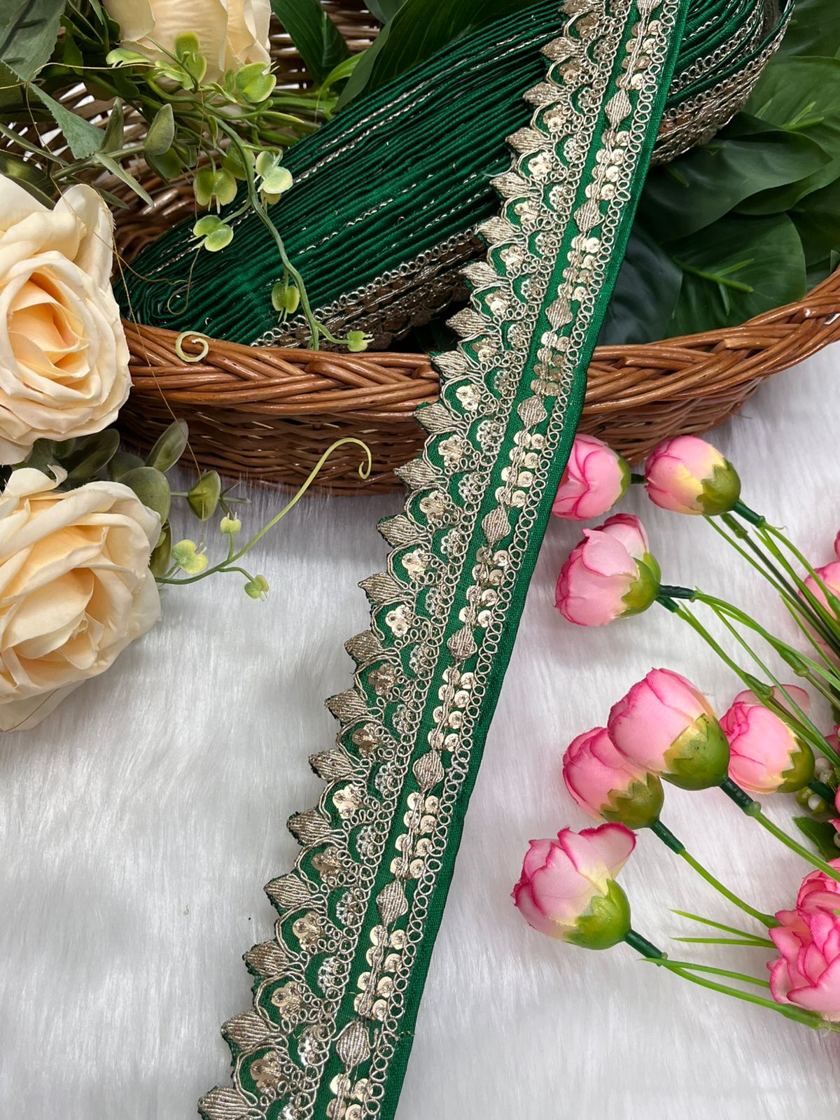 Beautiful Silk-Based Sequins Work Embroidery Trim - Elegant and Versatile | Parrot Green