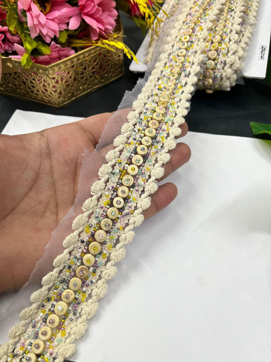 Boho Style Western Lace Trim – Imported Decorative Lace for Dresses, Sarees, and Dupattas (9 mtr, 2 inch) | Pastel Multi