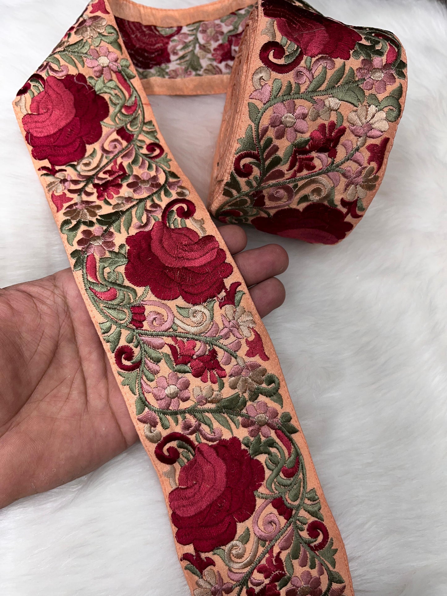 Beautiful Thread Work Parsi Lace Trim - Timeless Elegance | Peach