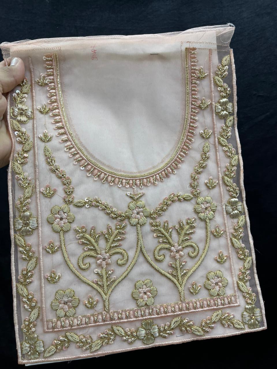 Zardozi Embroidery Neck Patch for Kurti & Suits – Premium Designer Ethnic Neck Patch for Festive & Bridal Wear | Peach