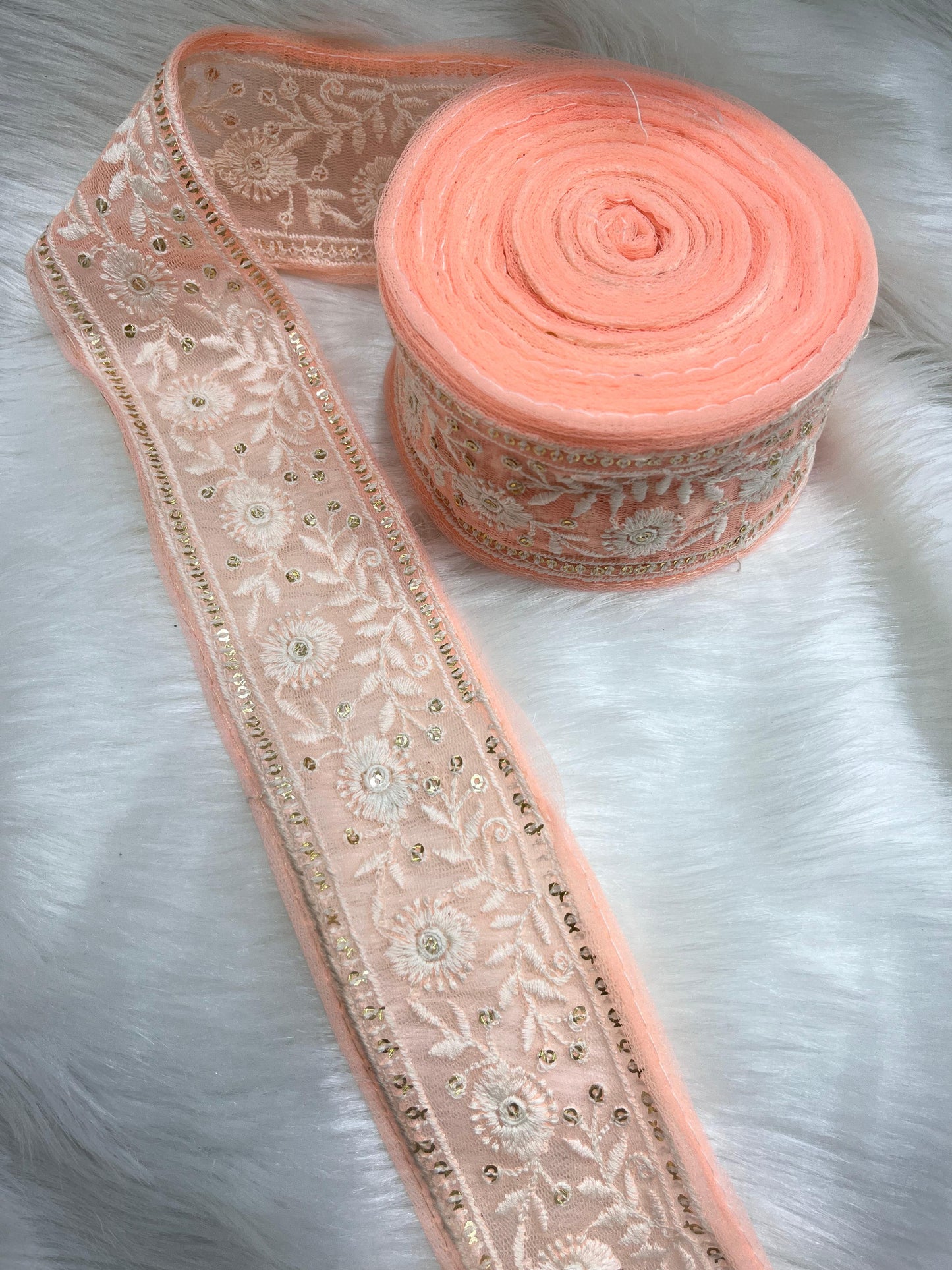 Lucknowi Threads Lace Trim for Saree and Dupatta - Elegant 2.5 Inch Saree Lace Trim | Pink