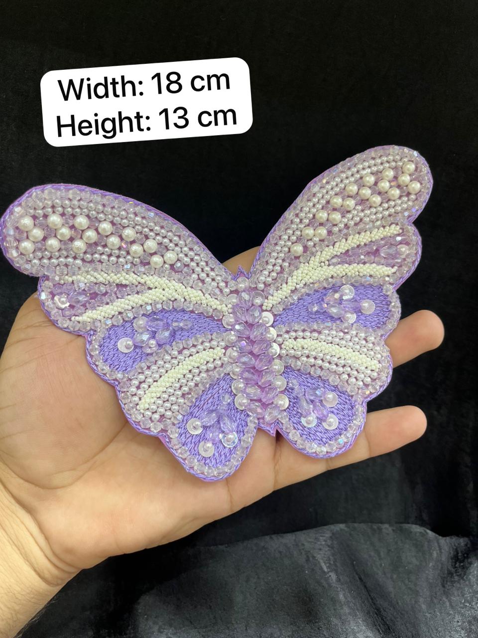 Handcrafted Crystal Butterfly Decorative Patch – Premium Designer Embellished Applique for Dresses & Ethnic Wear | Purple
