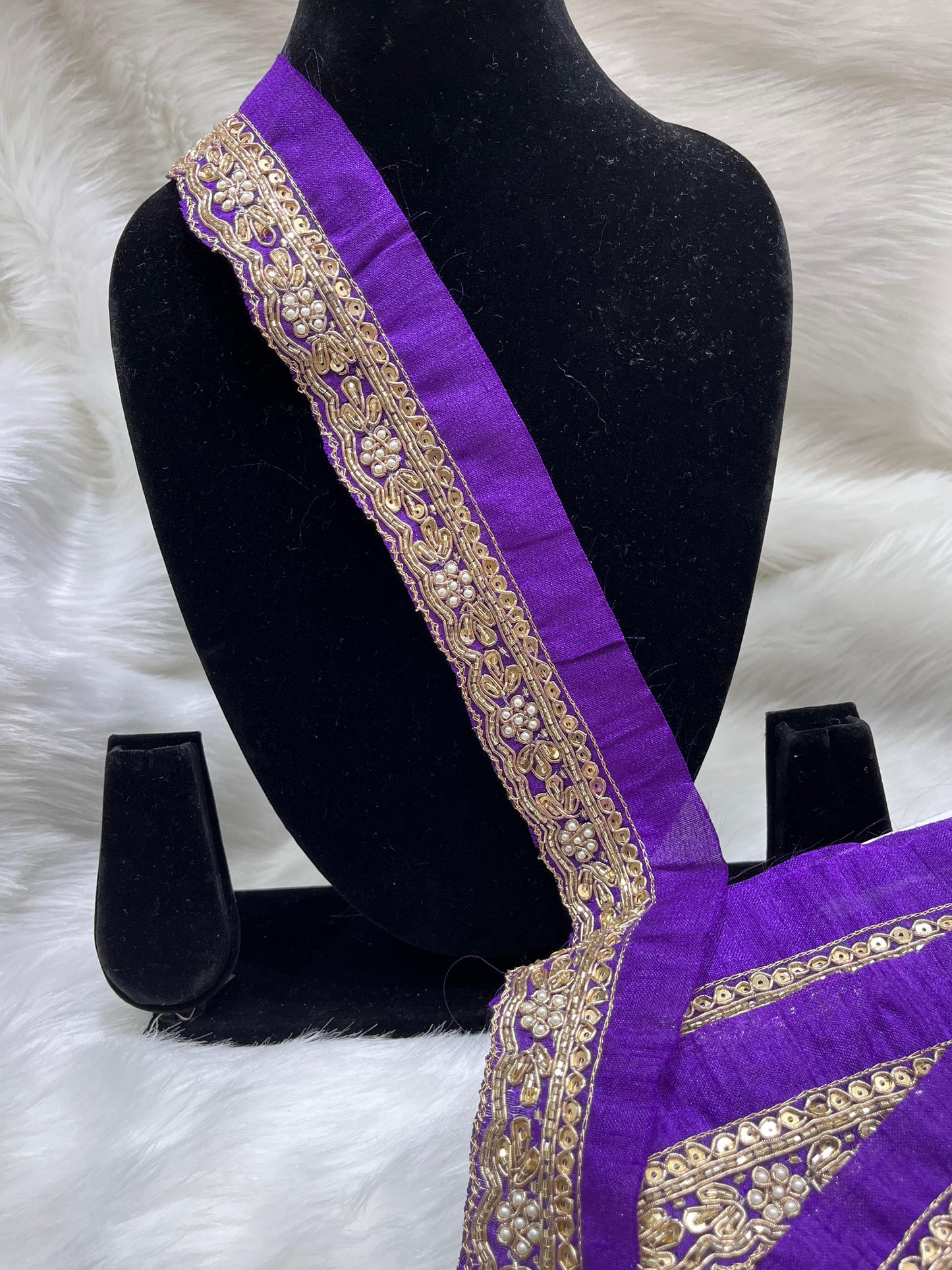 Maggam Work Lace for Sarees & Dupattas – 9 Meters, 2-Inch Width, Handcrafted Embroidery Border | Purple