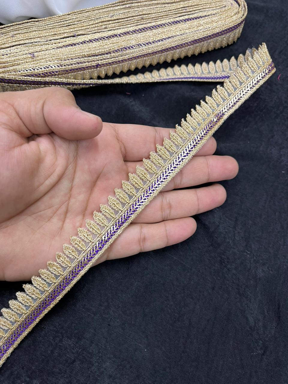 Beautiful Embroidery Zari Lace Borders for Sarees, Kurtis & Dresses – Decorative Ethnic Embroidered Lace Trim | Purple