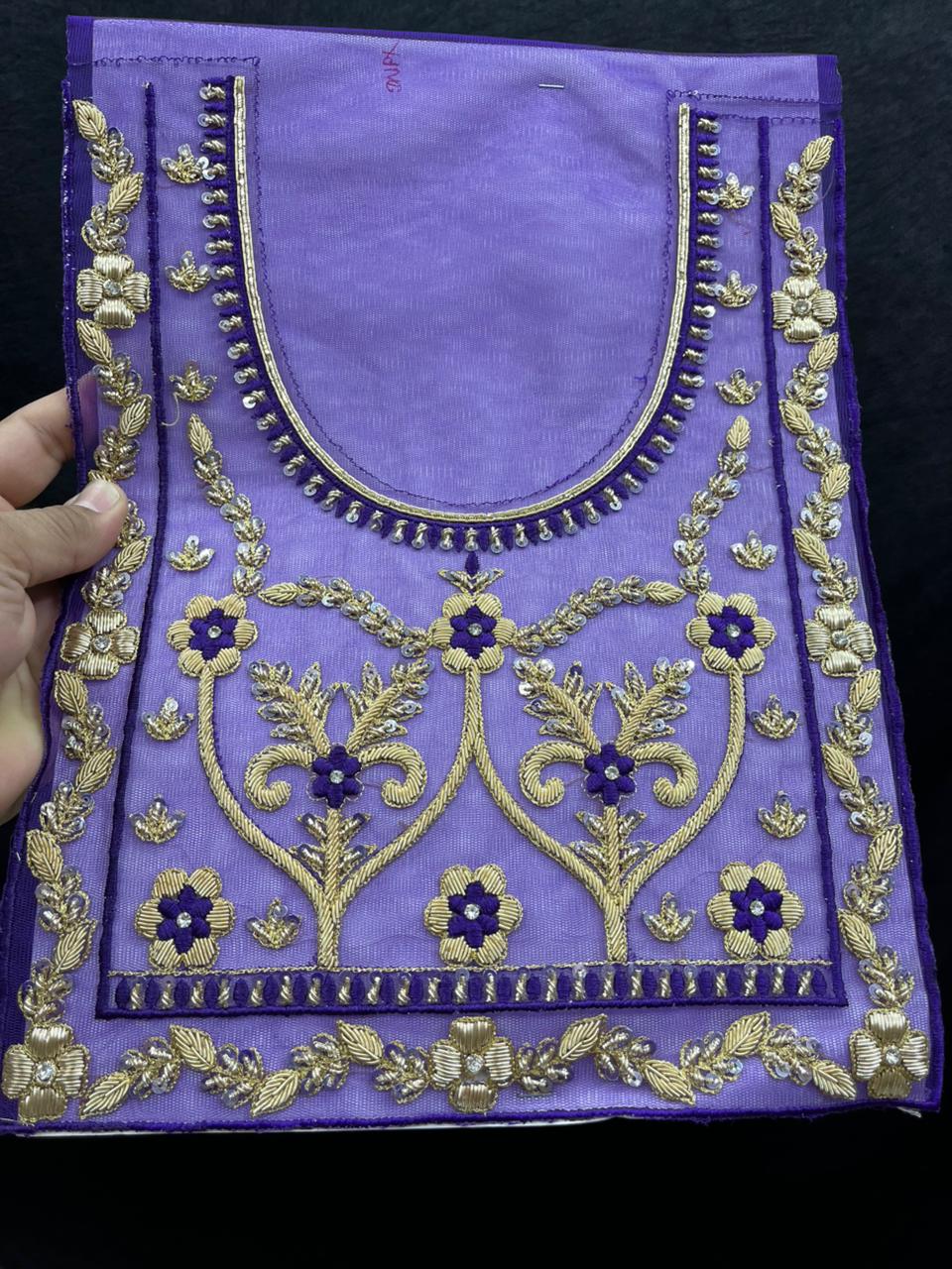Zardozi Embroidery Neck Patch for Kurti & Suits – Premium Designer Ethnic Neck Patch for Festive & Bridal Wear | Purple