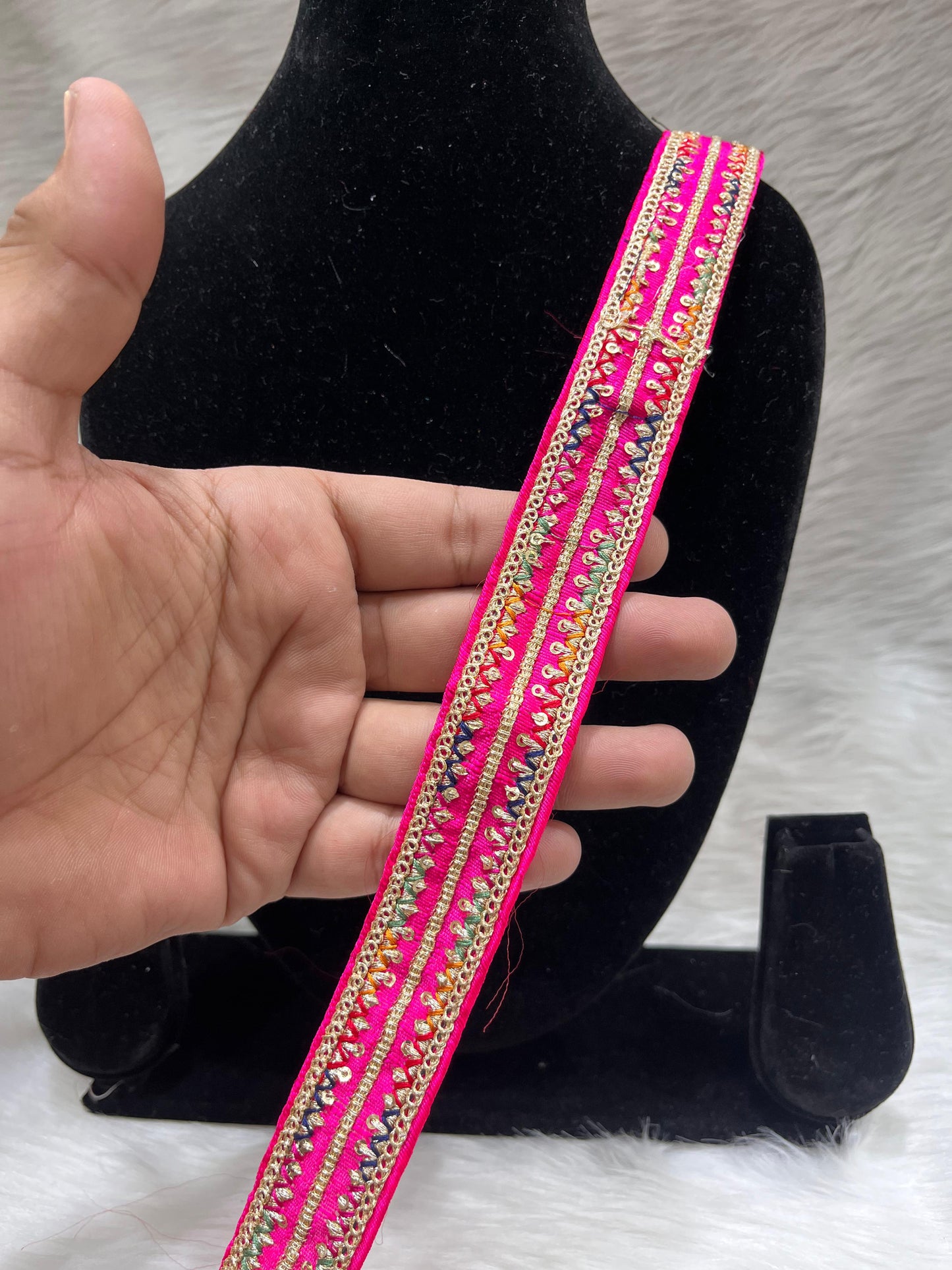 Embroidery Embellishment Lace Trim – 9 Meters, 1-Inch Width, Designer Border for Ethnic Wear | Rani Pink