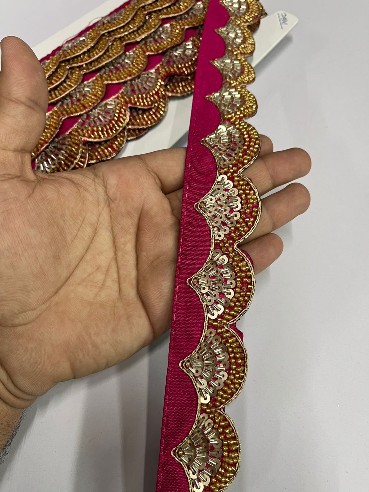 Maggam Work Embroidered Lace - 9 Meter Roll | Elegant 1.5 Inch Wide Decorative Border | Rani Pink