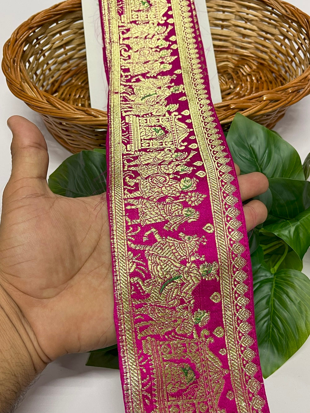Original Doli Barat Design Banarasi Border – 9 Meter, 3.5 Inch Width – Traditional Banarasi Lace, Rani Pink