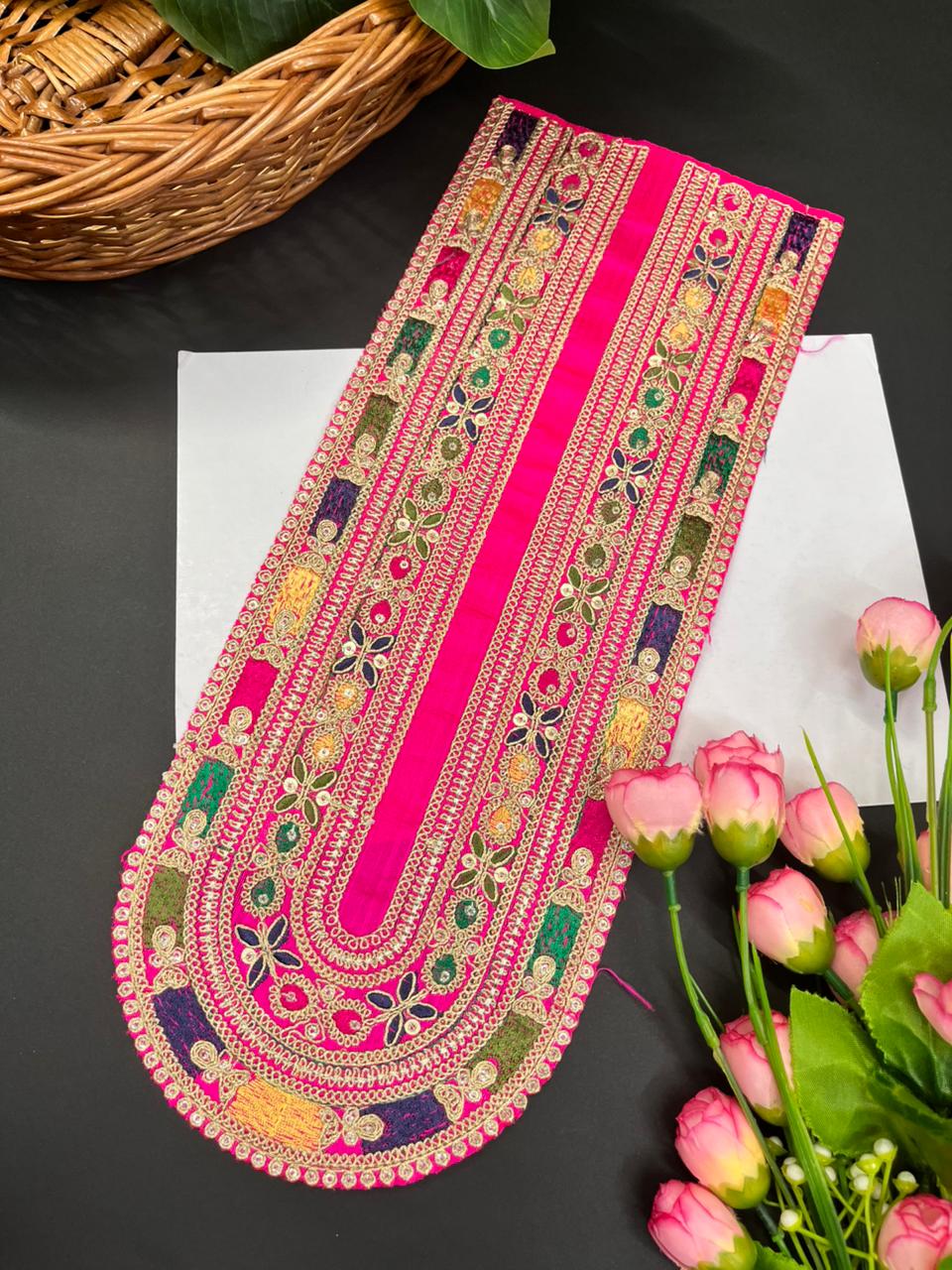 Sabyasachi Inspired Embroidered Applique Patch – Designer Neck Lace for Sarees, Kurtis & Blouses | Rani Pink