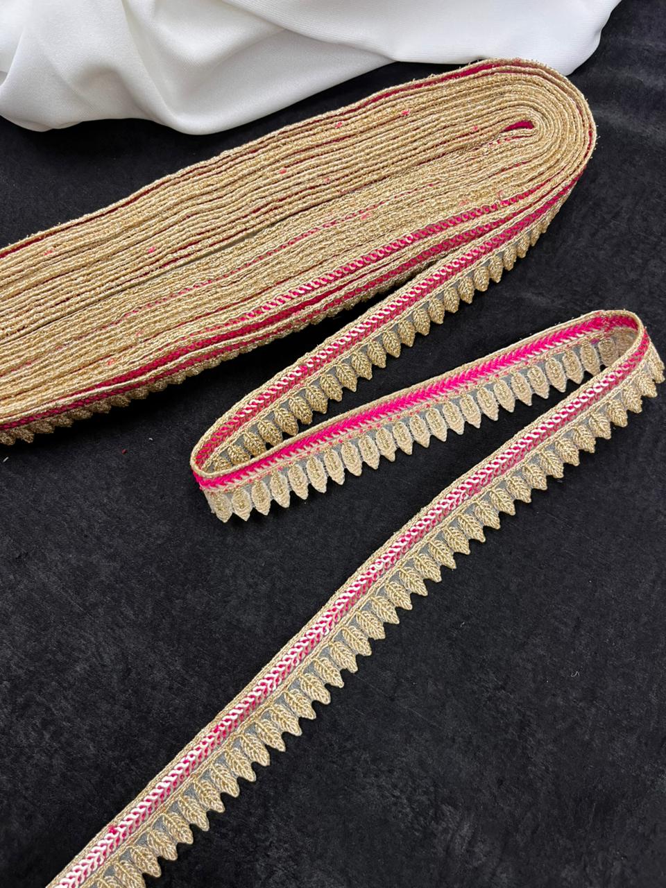 Beautiful Embroidery Zari Lace Borders for Sarees, Kurtis & Dresses – Decorative Ethnic Embroidered Lace Trim | Rani Pink