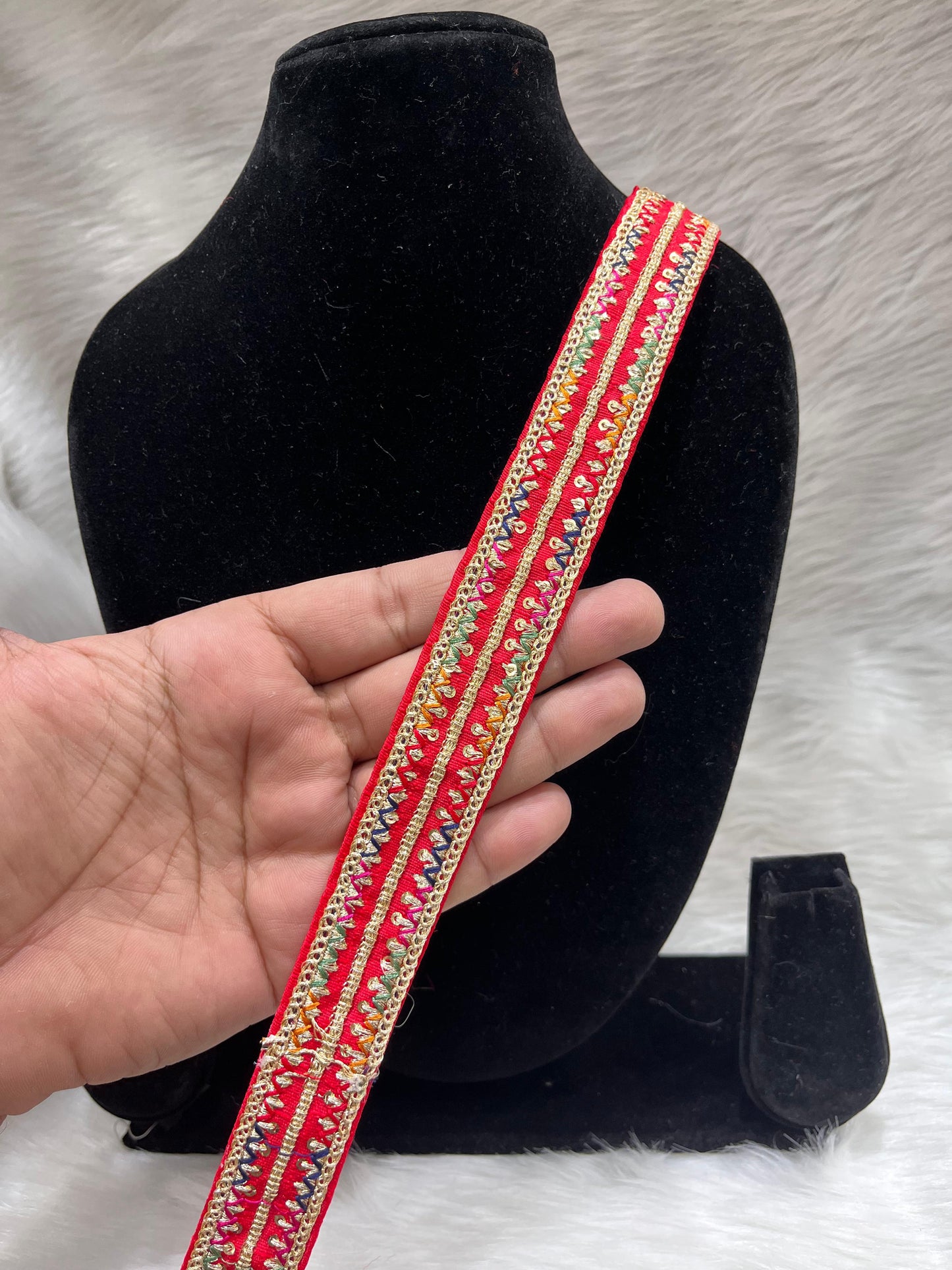 Embroidery Embellishment Lace Trim – 9 Meters, 1-Inch Width, Designer Border for Ethnic Wear | Red