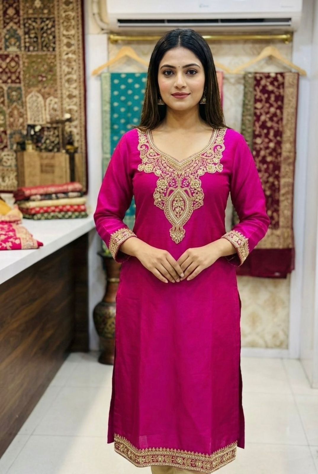 Beautiful Neck Patch for Dresses & Kurtis – Elegant Designer Embellished Neck Applique | Red