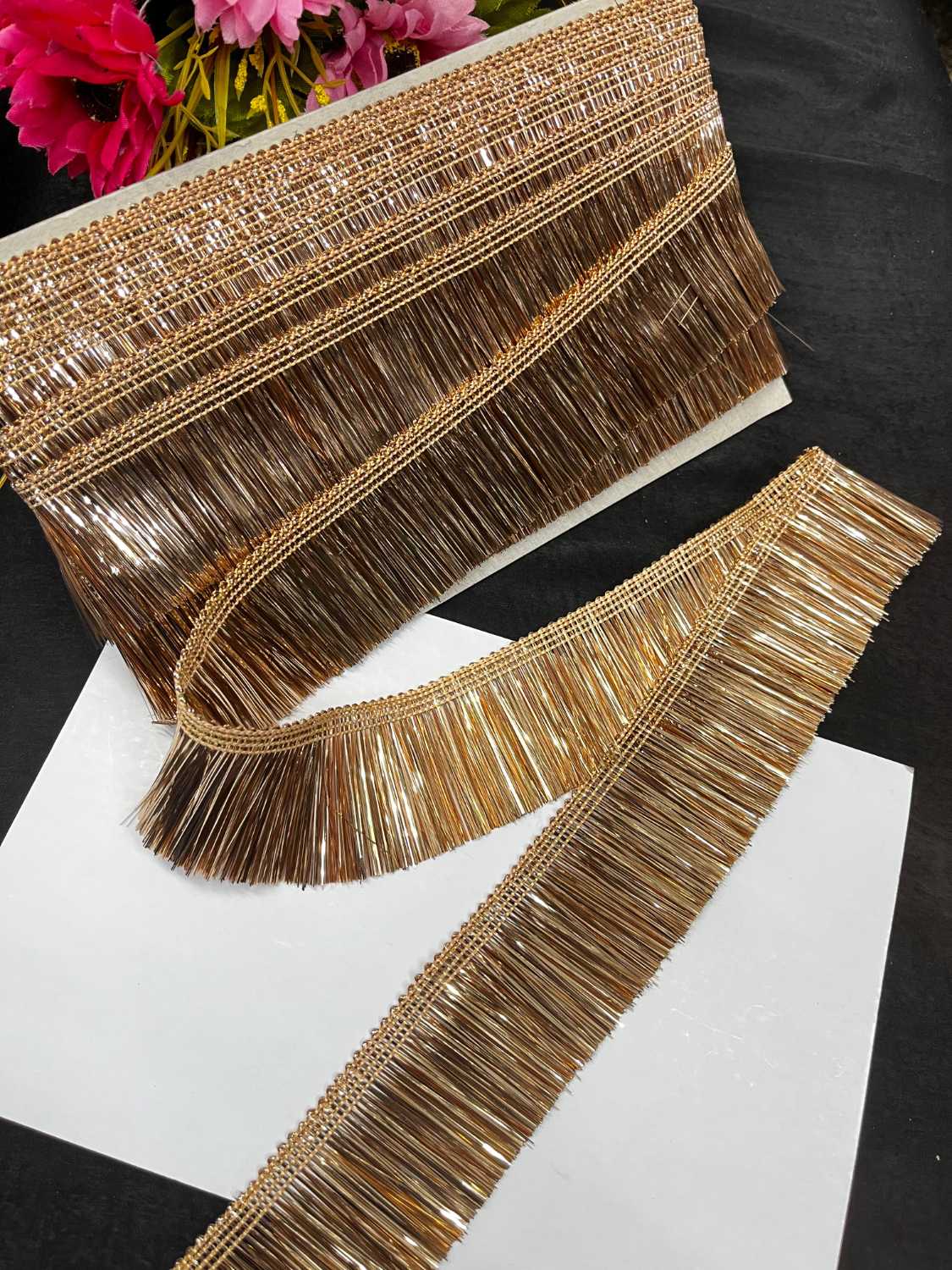 Rajasthani Kiran Lace | Fringe Gota Lace | Dupatta Kiran Lace – Traditional Latkan Border for Sarees & Ethnic Wear (9 Meter, 2 Inch Width) | Rose Gold