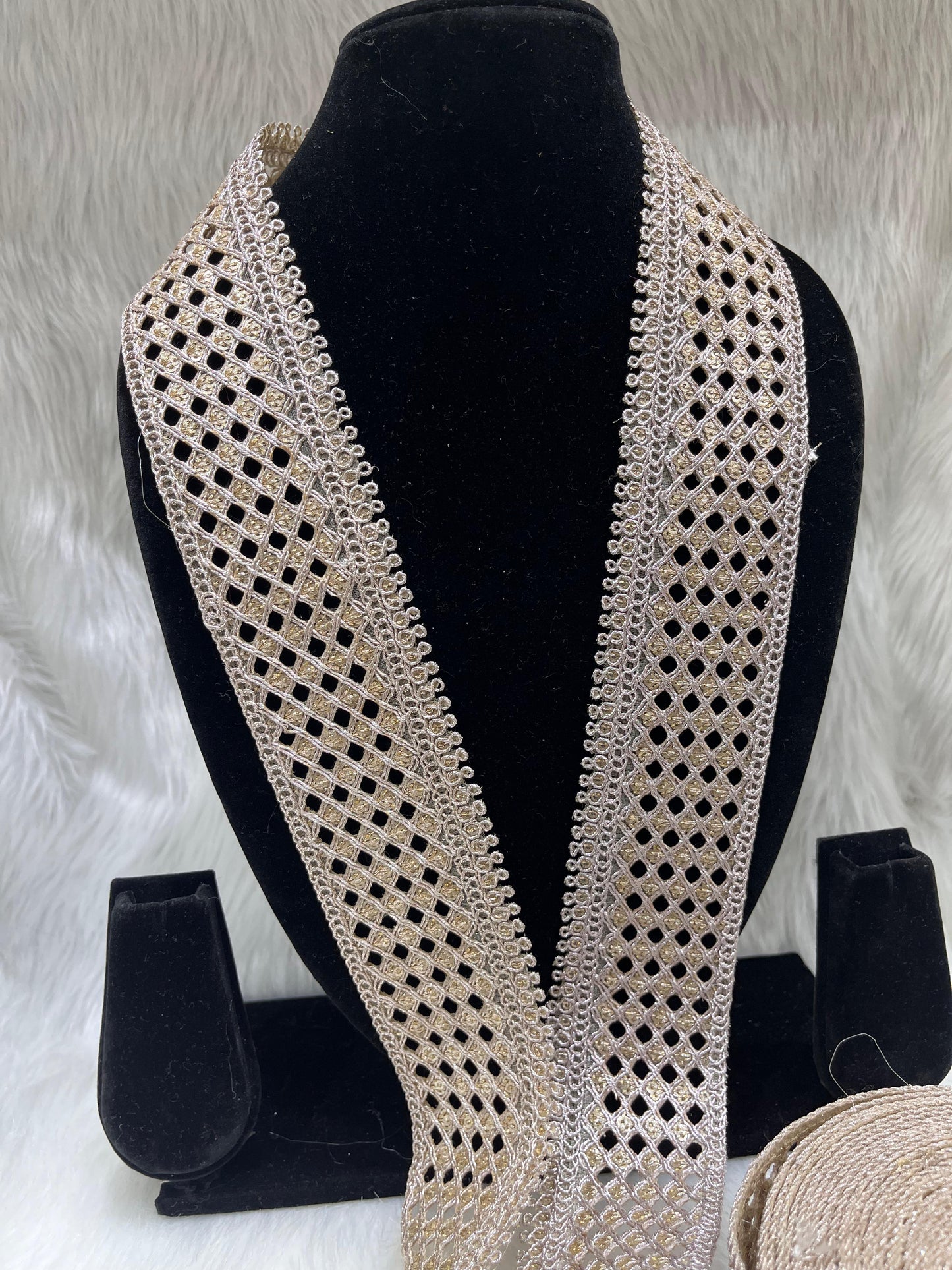Exclusive Cutwork Sequin Zari Crafted Gold Lace Borders – 9 Meters, 2-Inch Width | Rose Gold