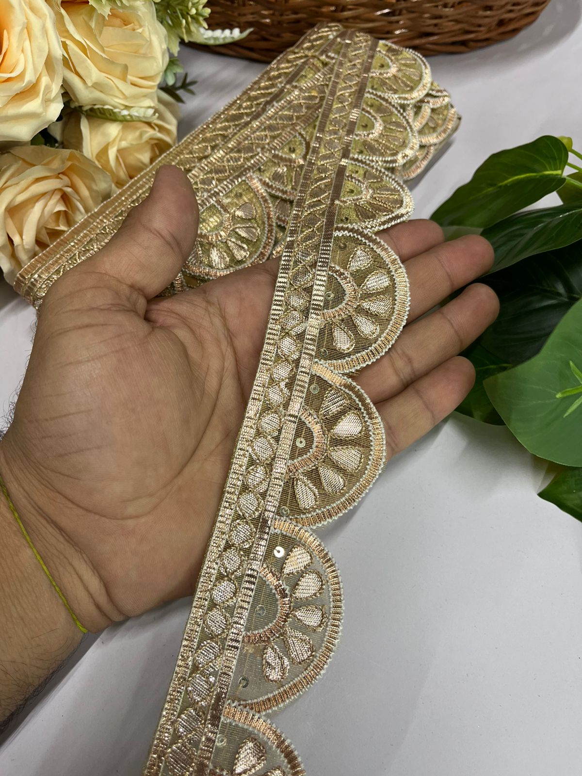 Scalloped Handmade Gota Lace Border - 9 Meter Roll | 2-Inch Wide Gota Trims for Crafting & Embellishments | Rose Gold