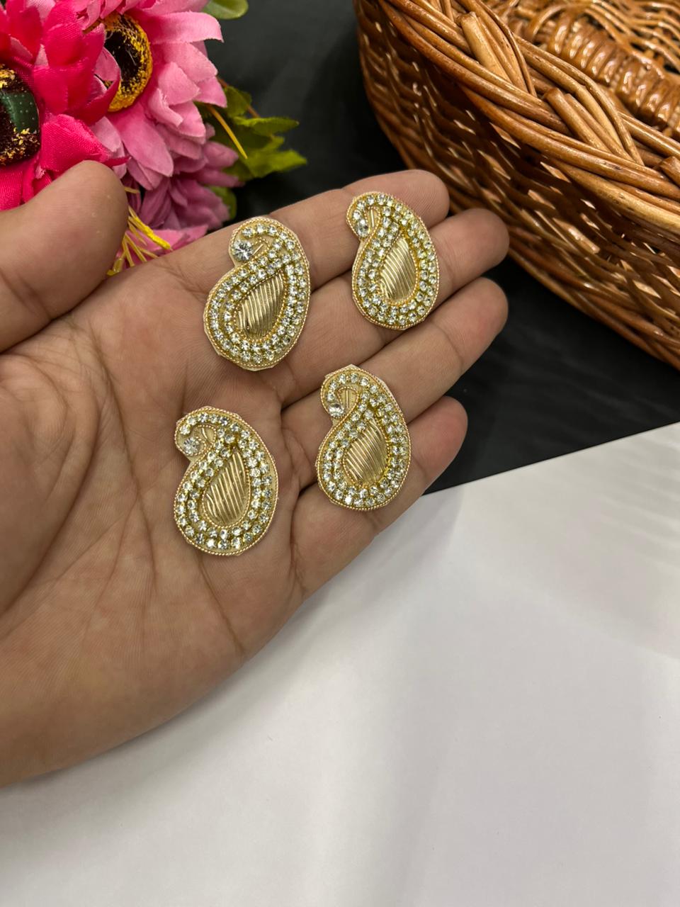 Handcrafted Mango Shape Zardozi Patch (Pack of 12) – Premium Traditional Designer Embellishments | Rose Gold