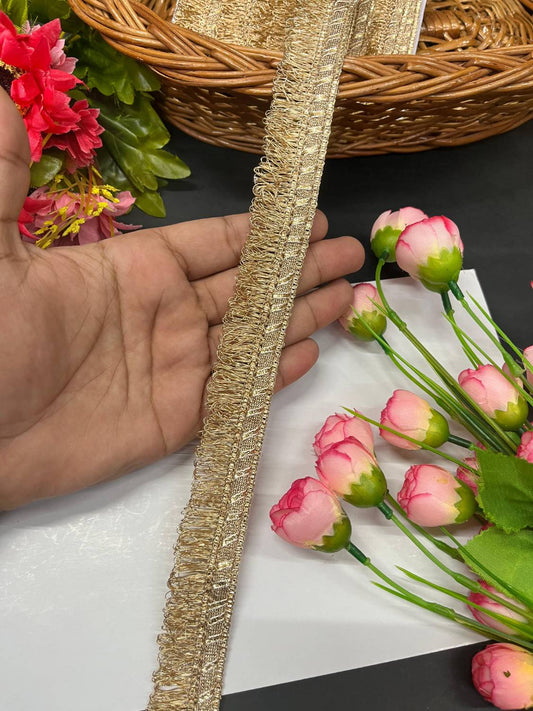 Fringe Lace | Zalar Lace | Dulhan Dupatta Zalar Lace – Traditional Latkan Border Trim for Bridal & Festive Wear (9 Meter, 1.25 Inch Width) | Rose Gold