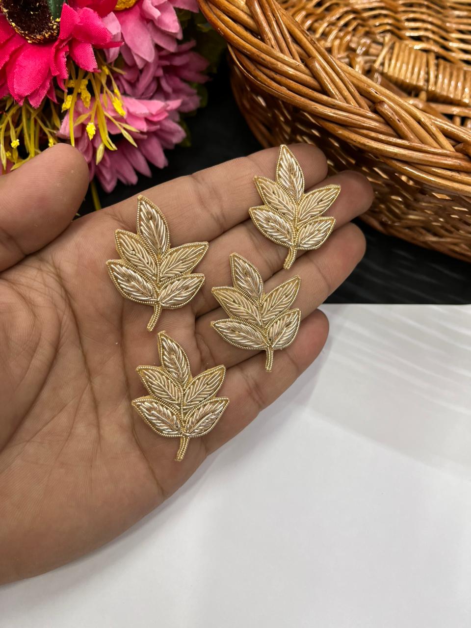 Handcrafted Leaf Patch for Dupattas & Sarees (Pack of 12) – Premium Traditional Embellishments | Rose Gold