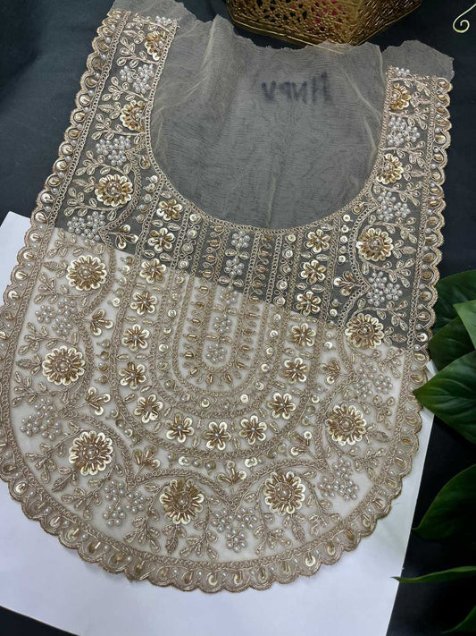 Katdana Embroidered Neck Patch for Kurtis, Dresses & Suits – Designer Handcrafted Neckline | Rose Gold