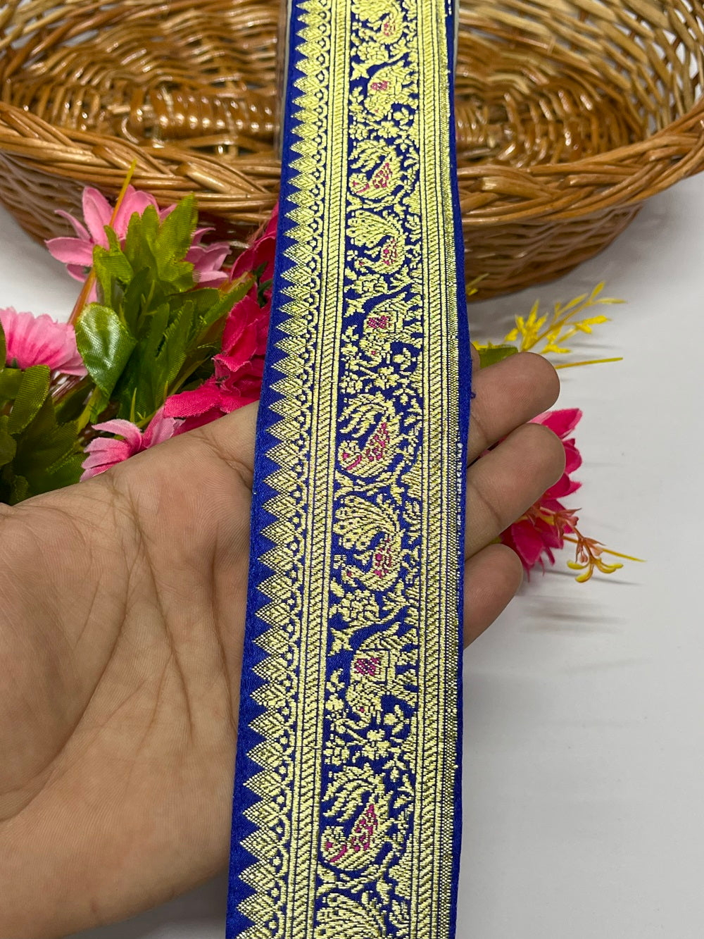 The Original Banarasi Border – 9 Meter, 2 Inch Width – Traditional Banarasi Lace, Royal Blue