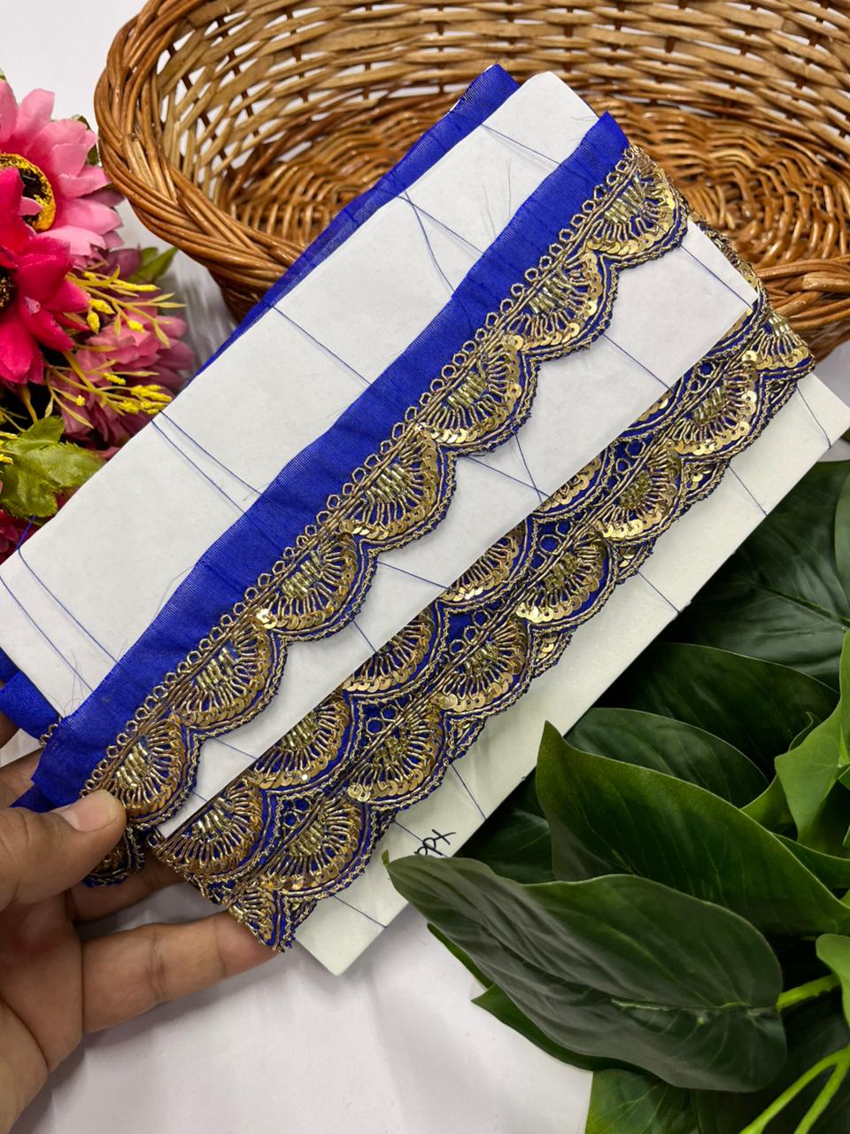 Handmade Scalloped Zardozi Maggam Work Saree Lace Borders – Premium Designer Maggam Lace | Royal Blue