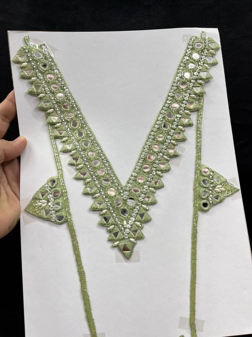 Mirror Work Neck Patch for Kurti, Suits & Bridal Dresses – Premium Designer Ethnic Neck Patch for Festive Wear | Sea Green