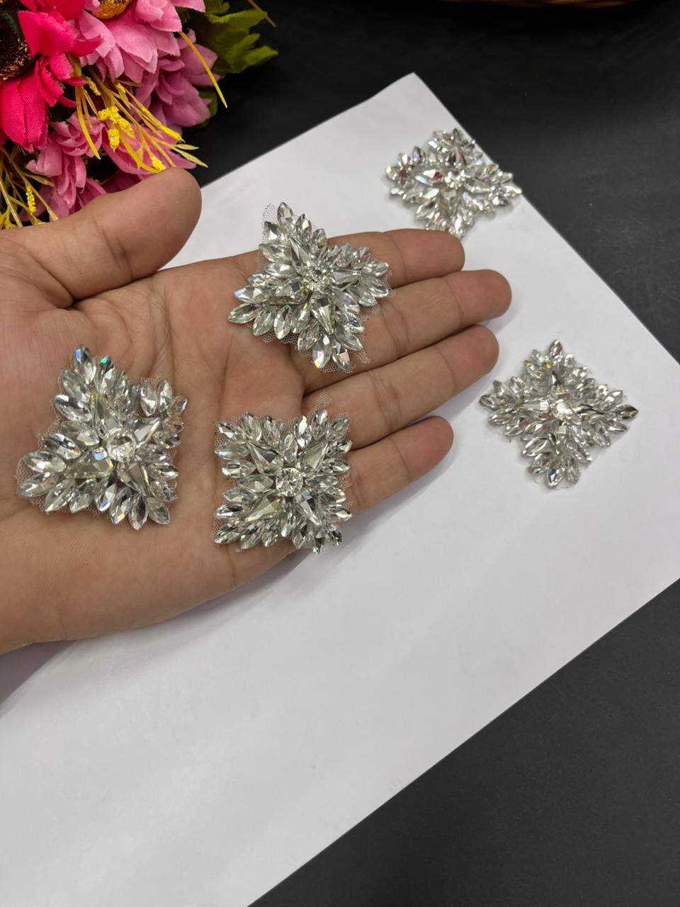 Handcrafted Crystal Patch – Premium Designer Accent for Ethnic & Fusion Wear | Silver