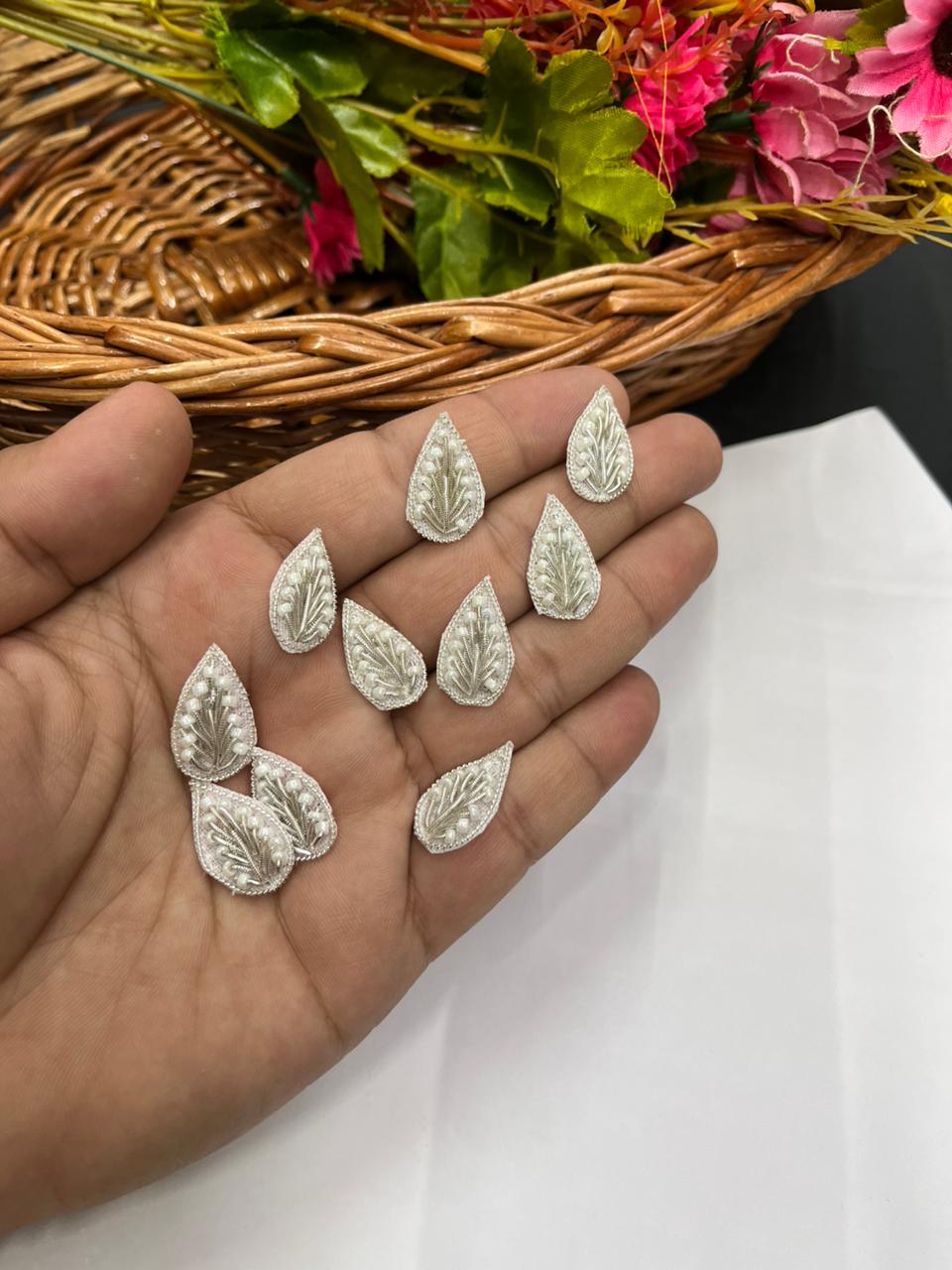 Handcrafted Zardozi Butti (Pack of 12) – Premium Traditional Designer Embellishments | Silver