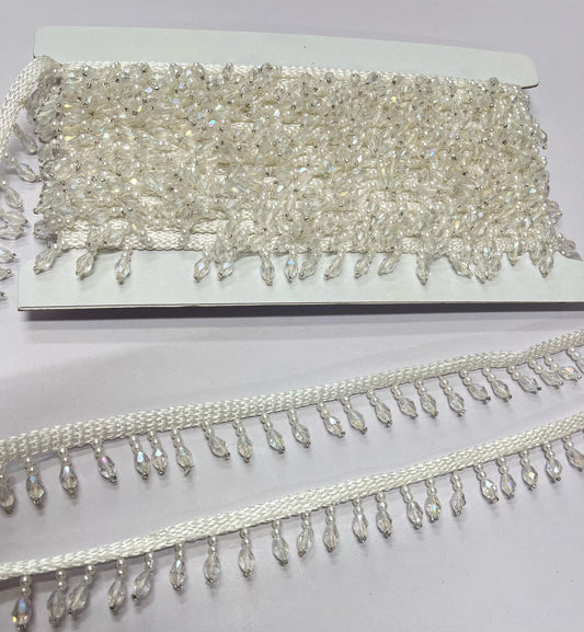 Crystal Hanging Lace Trim | Latkan Lace – 9 Meters, 1-Inch Width | Silver