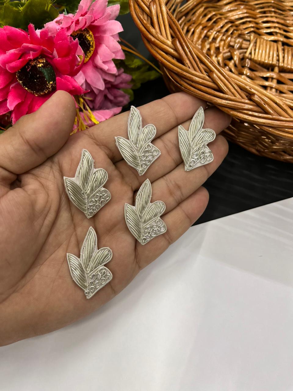 Handcrafted Leaf Patch for Dupattas & Sarees (Pack of 12) – Premium Traditional Embellishments | Silver