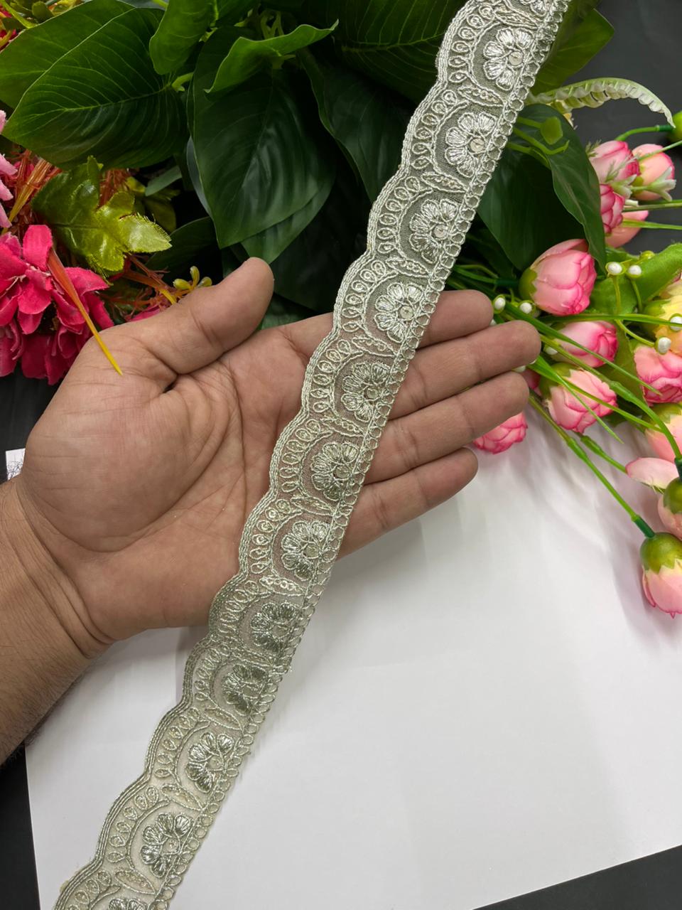 Scalloped Embroidered Zari Lace Designs – Premium 1.5 Inch Gold Designer Border for Sarees, Dupattas & Festive Wear (9 Meter) | Water Gold