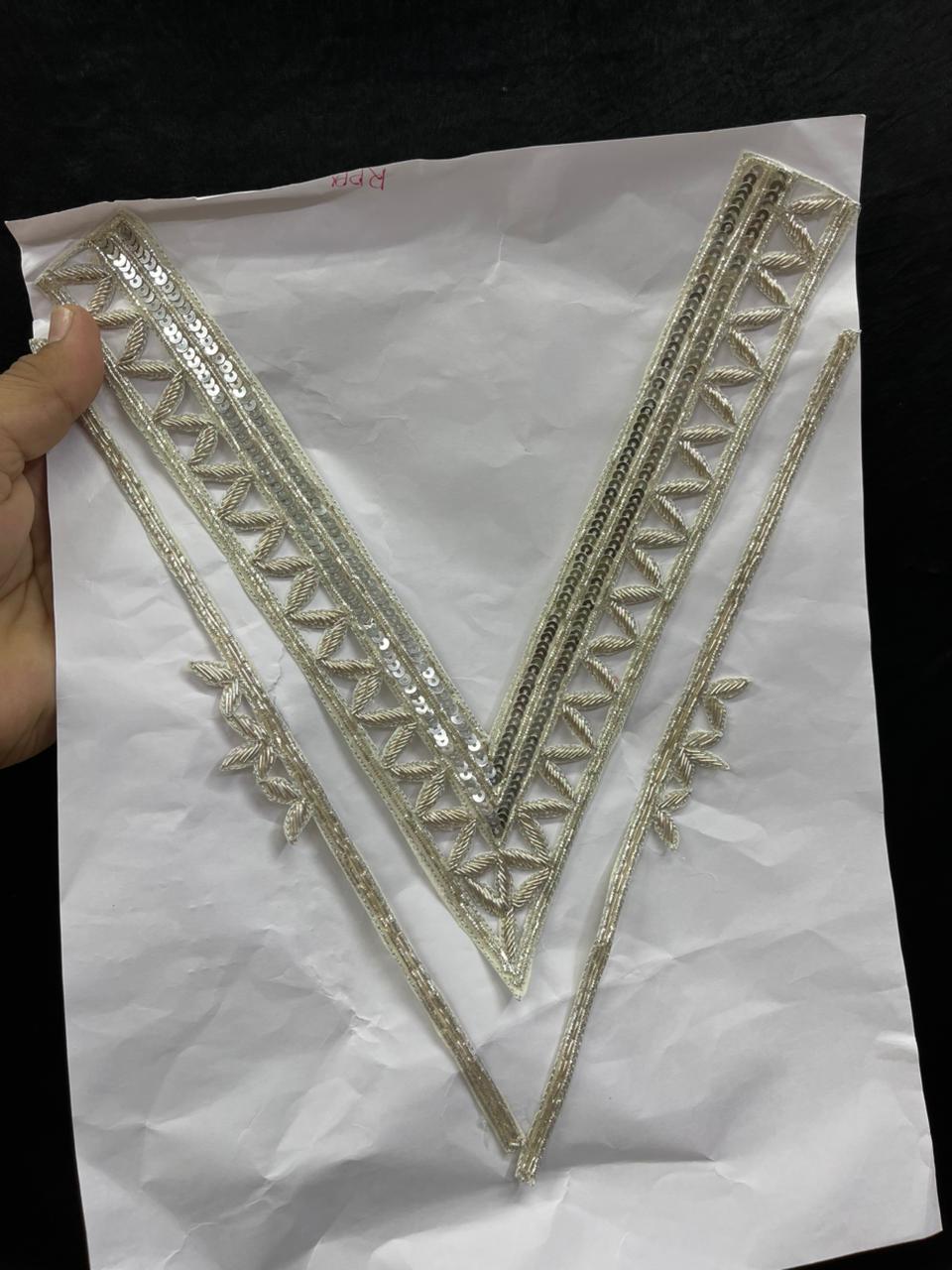 Premium Quality Zardozi Work Neck Patches – Designer Ethnic Neck Patch for Kurti, Suits & Bridal Wear | Water Gold