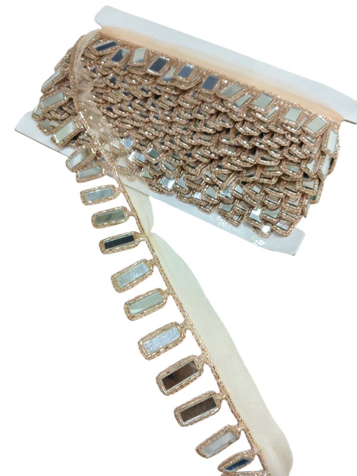 Handmade Cutdana Mirror Work Lace Borders – Premium Quality, Intricate Embellishments for Sarees, Lehengas, Bridal Couture, and Luxury Home Decor - Rose Gold