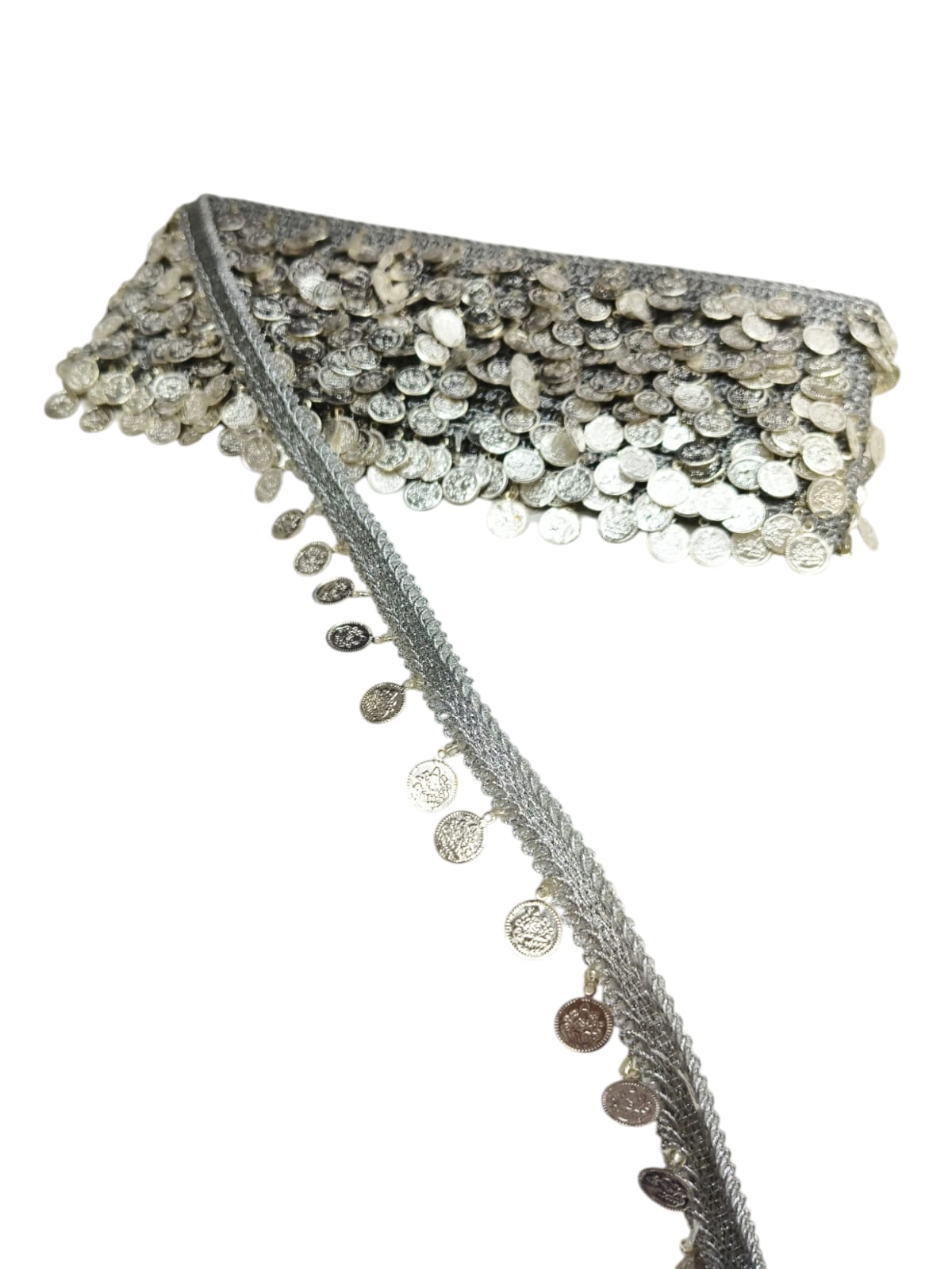 Coin Trims Indian Embroidery Sari Border Crafting Saree Sewing Decorative Beach Bag Cushions Trimmings Ribbons Tape, Jewelry Making Trim, Table Runner Lace - Silver