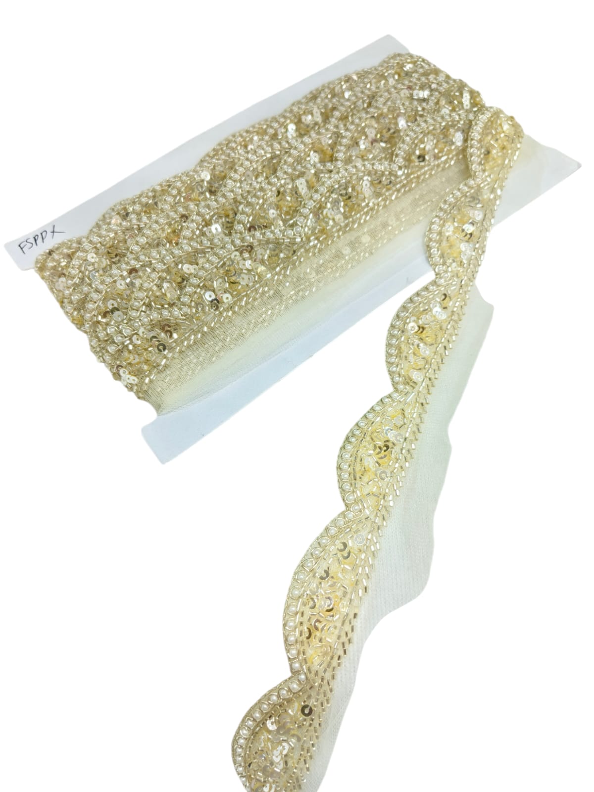 Antique Zardosi Blossom Net Scallop Lace with Pearls – Premium Quality, Intricate Embellishments for Sarees, Lehengas, Bridal Couture, and Luxury Home Decor - Pani Gold