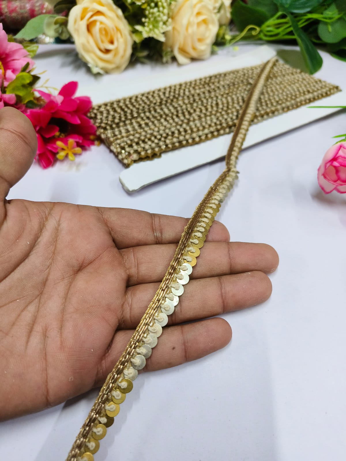 Handmade Coin + Jardoshi Trims Indian Embroidery Sari Border Crafting Saree Sewing Decorative Beach Bag Cushions Trimmings Ribbons Tape, Jewelry Making Trim, Table Runner Lace - Mix